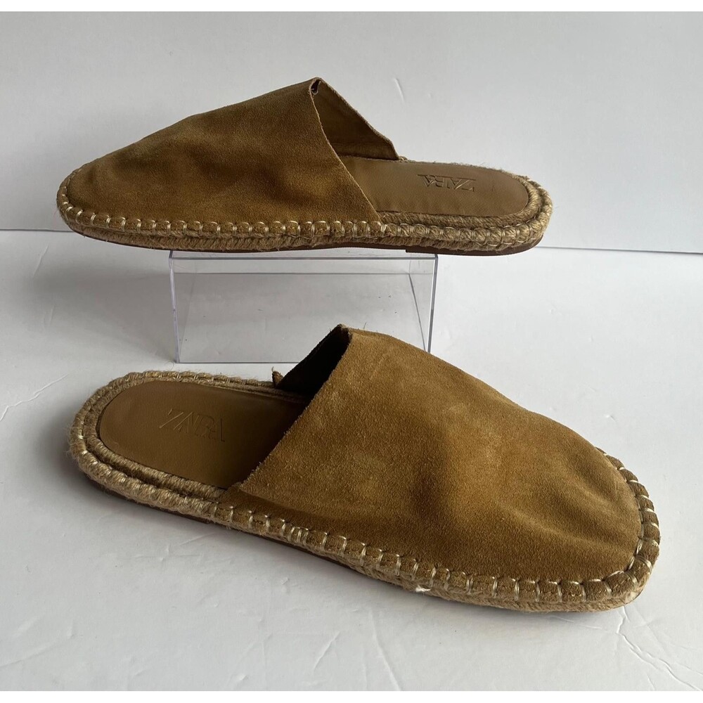 ZARA Men's Suede Espadrille Slide Sandals Brown Tan EU 43